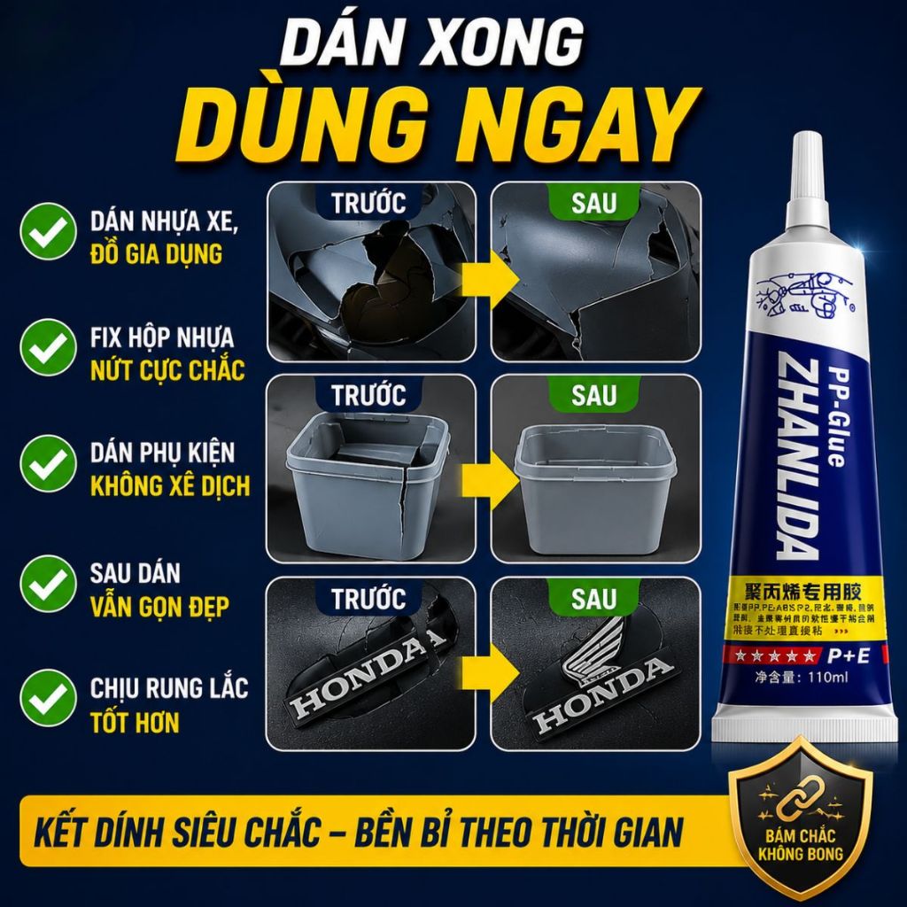 Keo dán nhựa PP PE Glue siêu dính không cần khoan đục dùng nhiều bề mặt tuýp 110ml