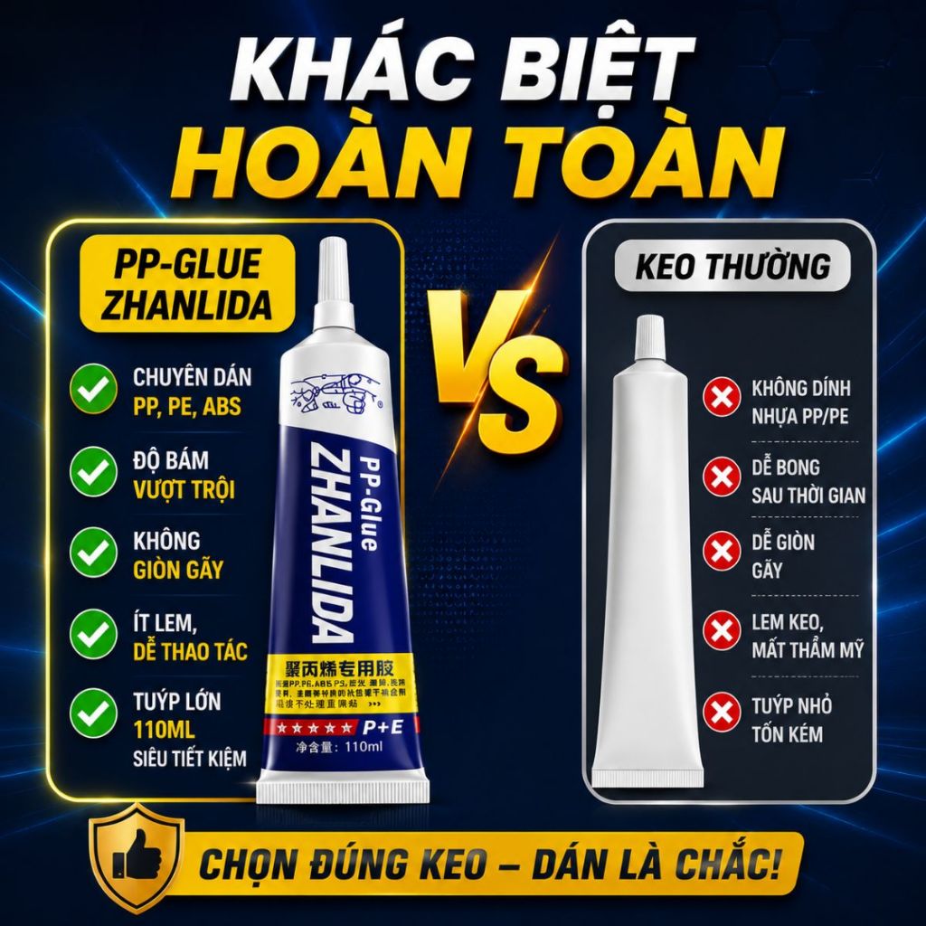 Keo dán nhựa PP PE Glue siêu dính không cần khoan đục dùng nhiều bề mặt tuýp 110ml