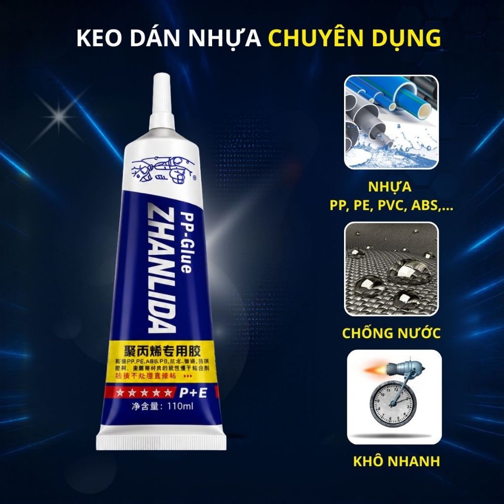 Keo dán nhựa PP PE Glue siêu dính không cần khoan đục dùng nhiều bề mặt tuýp 110ml
