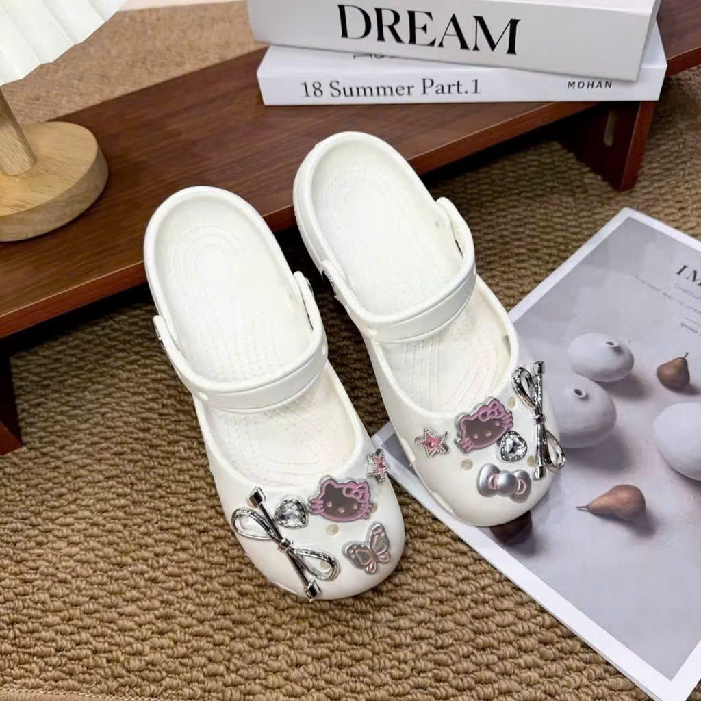 Dép Sục Ballet Nữ Đính Charm Nơ Xinh Cute - Dép Thời Trang Êm Chân Chống Trượt Size 36-40 | Minh Anh Giày Dép
