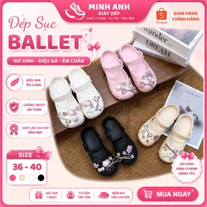 Dép Sục Ballet Nữ Đính Charm Nơ Xinh Cute - Dép Thời Trang Êm Chân Chống Trượt Size 36-40 | Minh Anh Giày Dép