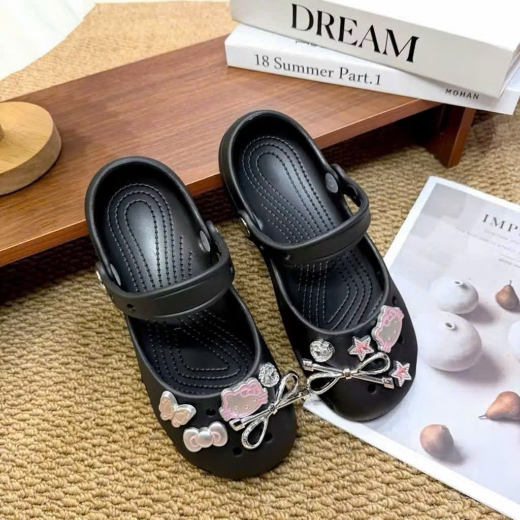Dép Sục Ballet Nữ Đính Charm Nơ Xinh Cute - Dép Thời Trang Êm Chân Chống Trượt Size 36-40 | Minh Anh Giày Dép