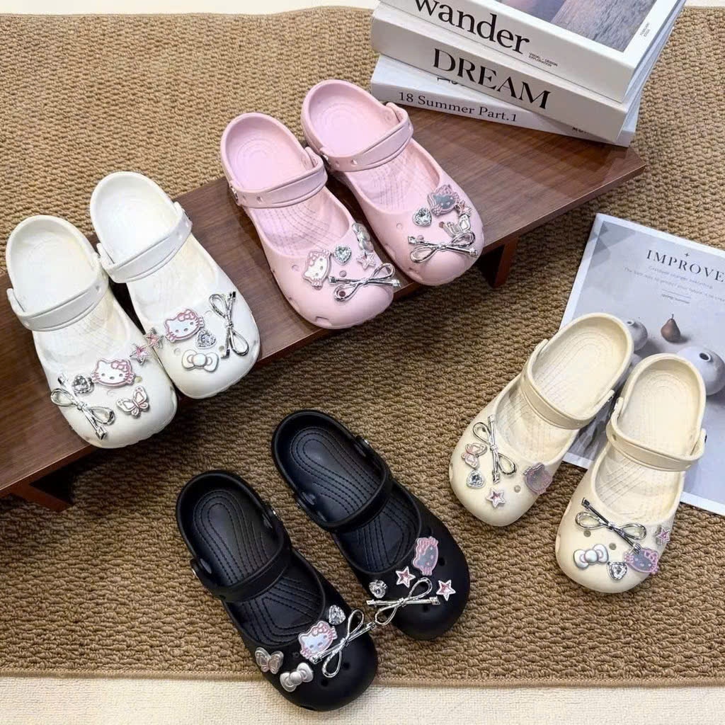 Dép Sục Ballet Nữ Đính Charm Nơ Xinh Cute - Dép Thời Trang Êm Chân Chống Trượt Size 36-40 | Minh Anh Giày Dép
