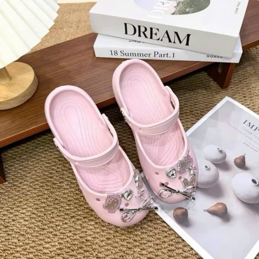 Dép Sục Ballet Nữ Đính Charm Nơ Xinh Cute - Dép Thời Trang Êm Chân Chống Trượt Size 36-40 | Minh Anh Giày Dép