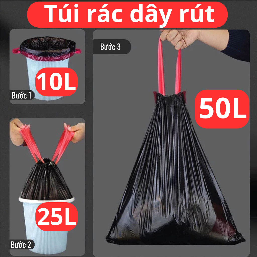 Túi Đựng Rác Tự Phân Huỷ Có Dây Rút 10 lít,25 lít, 50 lít  Chính Hãng vipaco