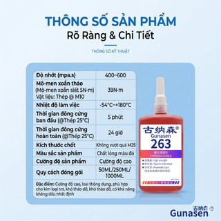 Keo Khóa Ren GUNASEN 263 Cố Định Ốc Vít Bulong Chuyên Dùng Dán Kim Loại Chống Tự Tháo Lỏng Siêu Bền