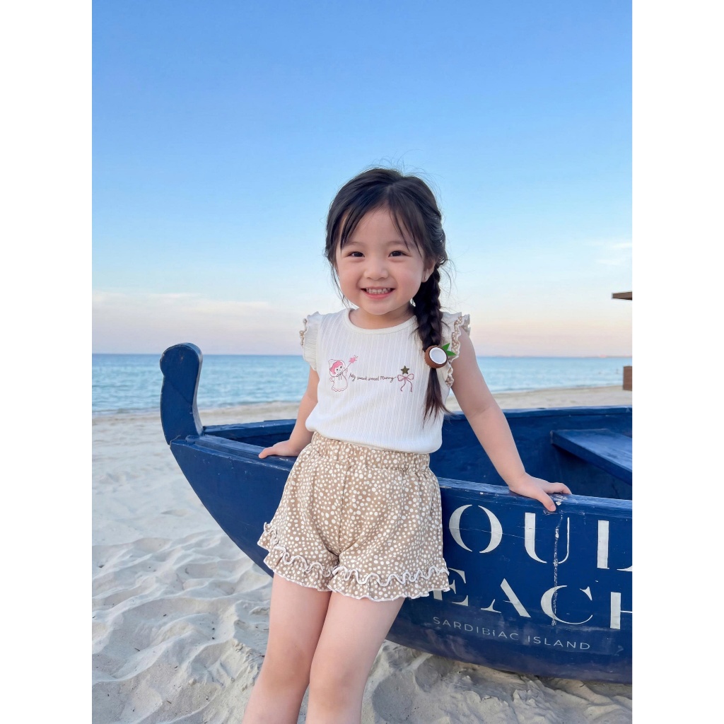 Set bộ cộc tay bé gái sát nách Miniumbaby bánh bèo dễ thương, chất vải cotton mềm nhẹ da bé SB2770