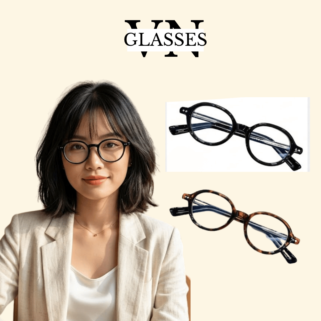 Gọng kính tròn nam nữ phong cách trẻ trung hiện đại chống ánh sáng xanh YD 11324