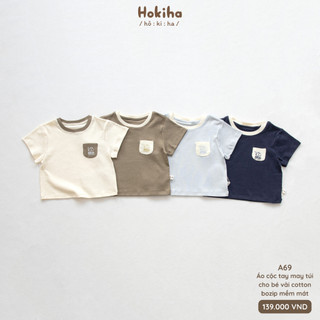 Áo Cộc Tay May Túi Phối Màu Hình Đáng Yêu Cho Bé Hokiha Vải Cotton Mềm Mại, Co Giãn Thoải Mái Size 8-17kg A69