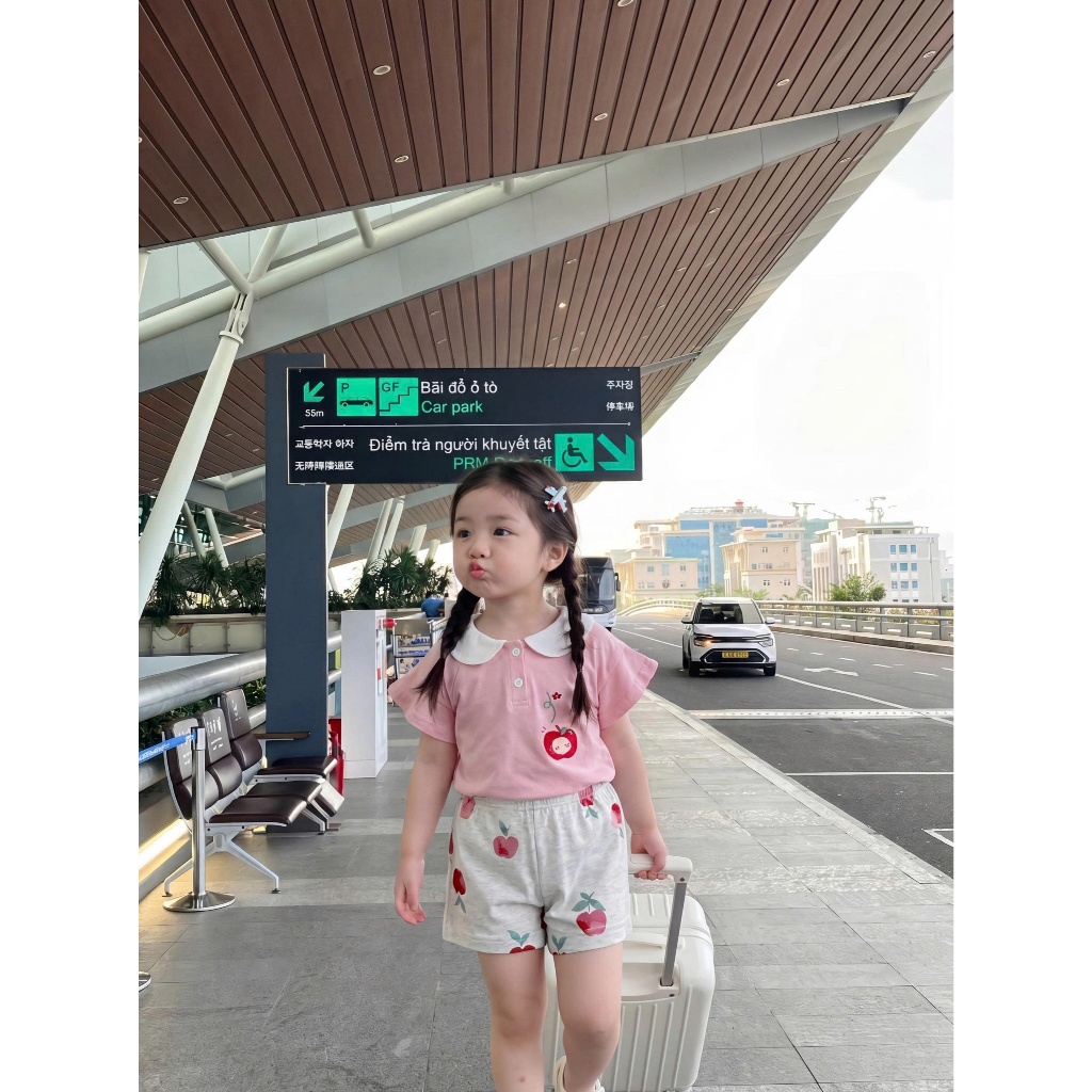 Set bộ cộc tay bé gái cổ sen mix tay áo cánh tiên dễ thương Miniumbaby, chất cotton mềm mịn SB2665