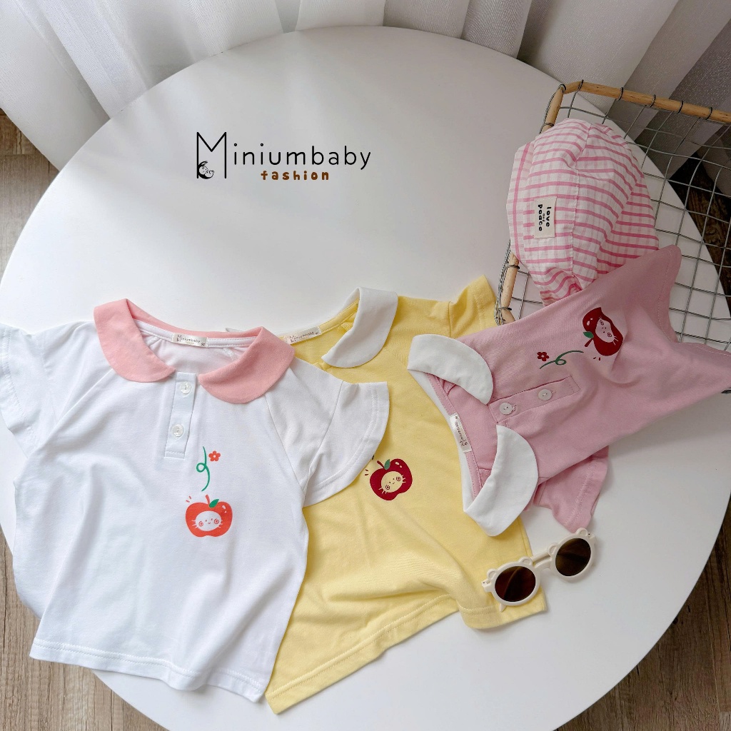Set bộ cộc tay bé gái cổ sen mix tay áo cánh tiên dễ thương Miniumbaby, chất cotton mềm mịn SB2665