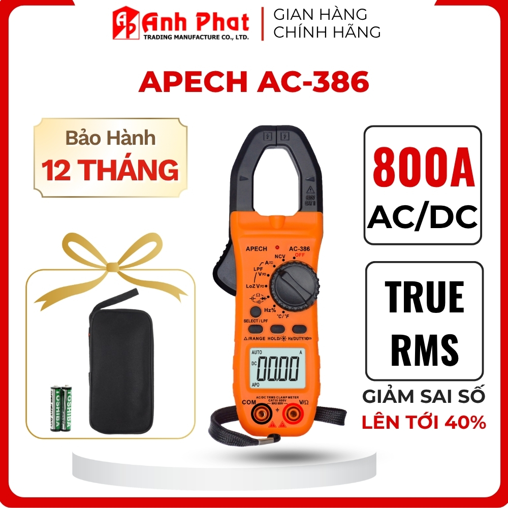 Ampe Kìm Vạn Năng APECH AC-386 Đo Nhầm Chống Cháy Tích Hợp True RMS Giảm Sai Số Khi Đo