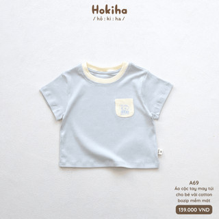 Áo Cộc Tay May Túi Phối Màu Hình Đáng Yêu Cho Bé Hokiha Vải Cotton Mềm Mại, Co Giãn Thoải Mái Size 8-17kg A69