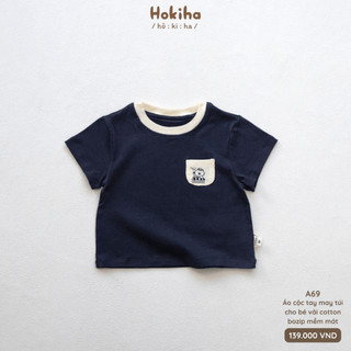Áo Cộc Tay May Túi Phối Màu Hình Đáng Yêu Cho Bé Hokiha Vải Cotton Mềm Mại, Co Giãn Thoải Mái Size 8-17kg A69