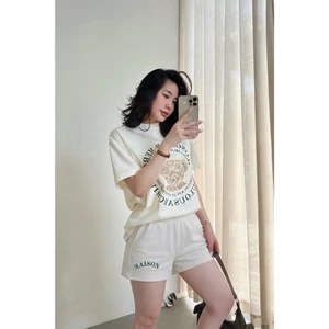 Áo Phông Nữ PONG In Chữ, Cổ Tròn, Tay Ngắn, Phối Quần Đùi, Chất Cotton Cao Cấp CP_23311