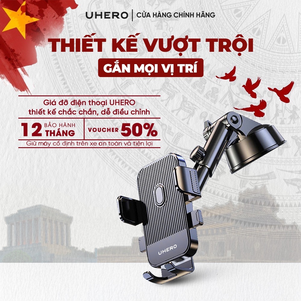 Giá đỡ điện thoại ô tô UHERO chống rung gắn taplo, kính xe xoay 360 độ phù hợp mọi dòng điện thoại PHAV05