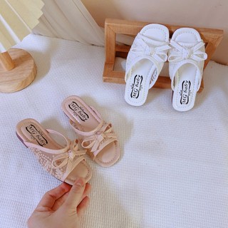 FORM NHỎ sz 21-35 Dép Lê Ren Hoa Đính Nơ Đế Dẻo Mềm Êm Chân Cho Bé Gái K208