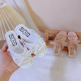 Form nhỏ sz 21-35 Dép Lê Ren Lưới Đính Nơ Mũi Vuông Tiểu Thư Cho Bé Gái Từ 2 -9 Tuổi K208