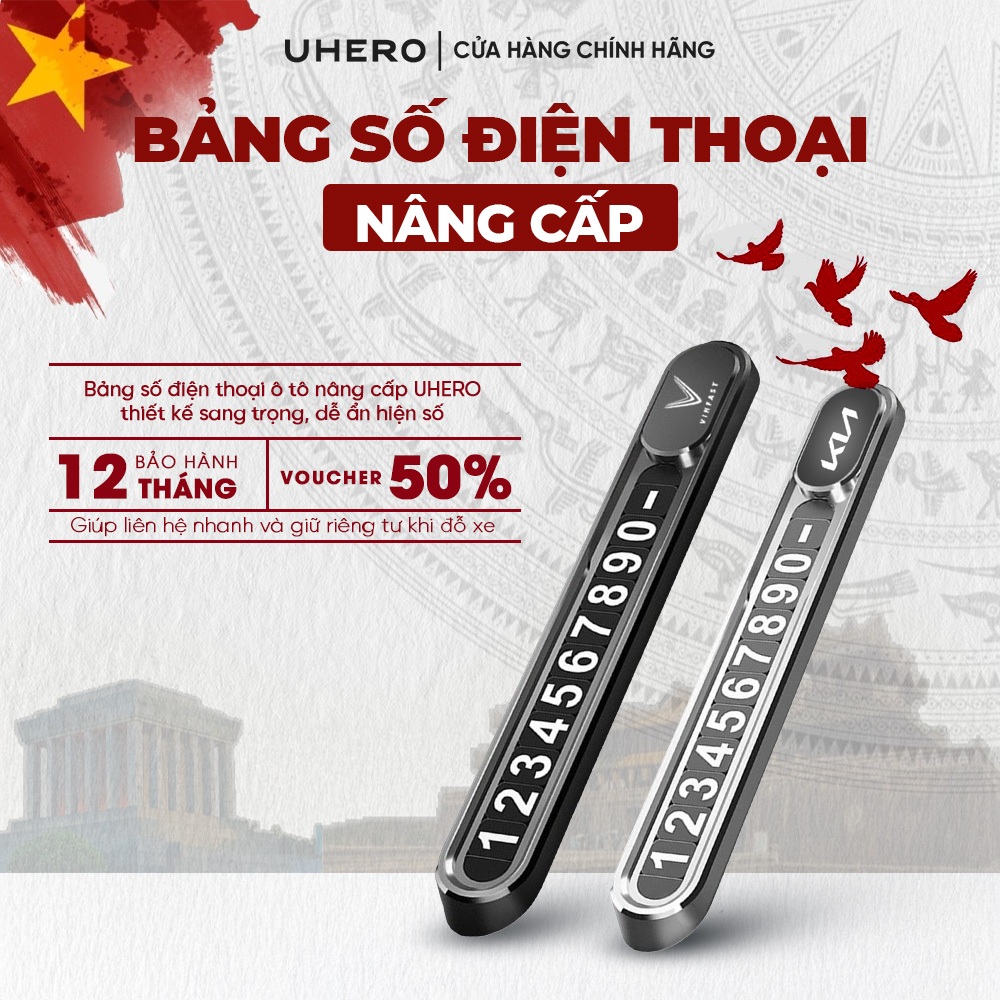 Bảng số điện thoại ô tô UHERO BS02 gắn taplo, chất liệu bằng kim loại, số phát quang