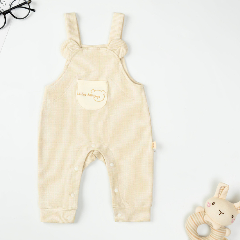 Set yếm kẻ hình gấu Unbee phối túi chất nỉ modal mềm mịn - Bodysuit cho bé trai bé gái