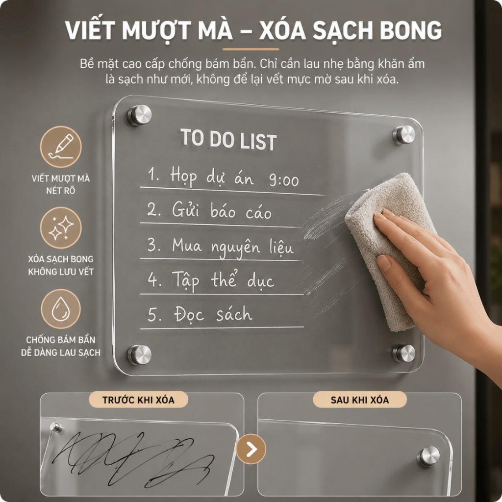 Bảng Nam Châm Trong Suốt Ghi Chú Tính Từ, Bảng Acrylic Dán Tủ Lạnh Lập Kế Hoạch To Do List