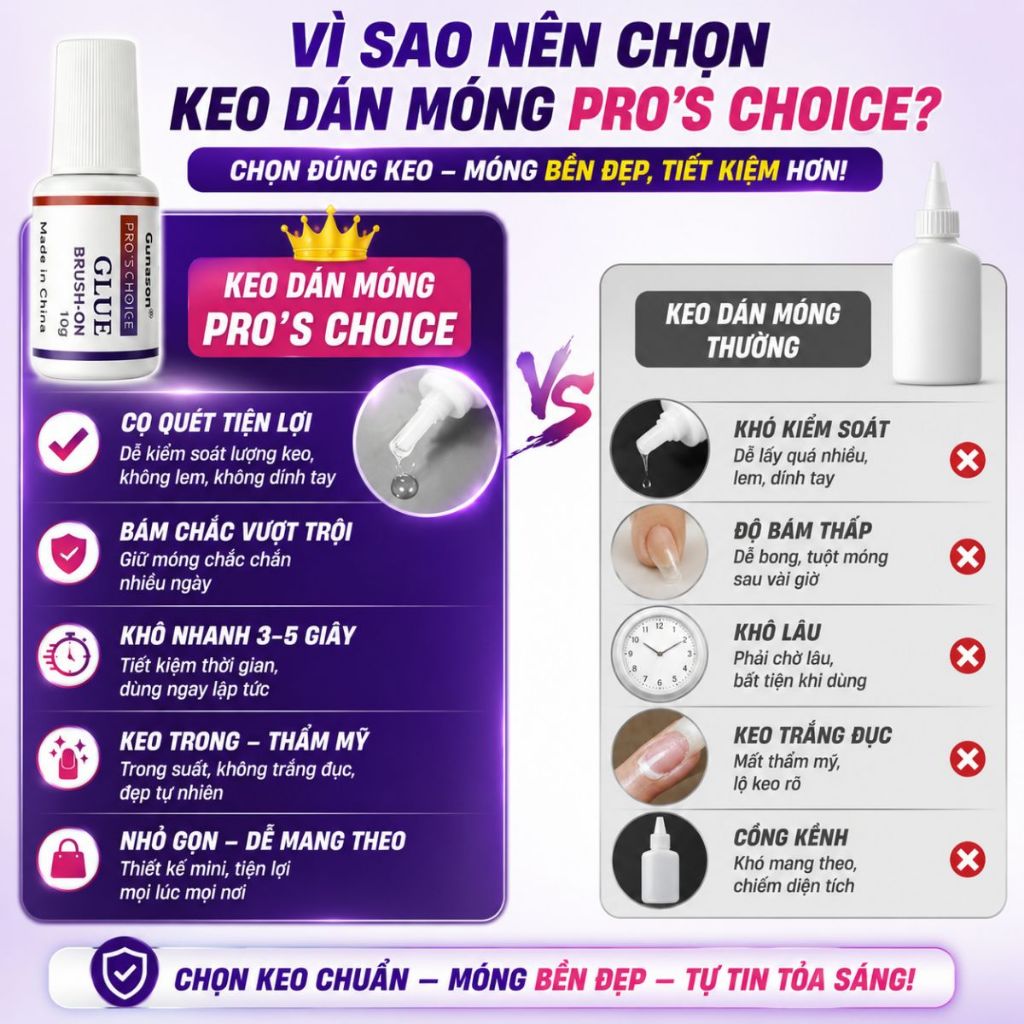 Keo dán móng chuyên dụng gắn móng gắn đá phụ kiện nails siêu chắc nhanh khô Gunasen Glue Brush 10g