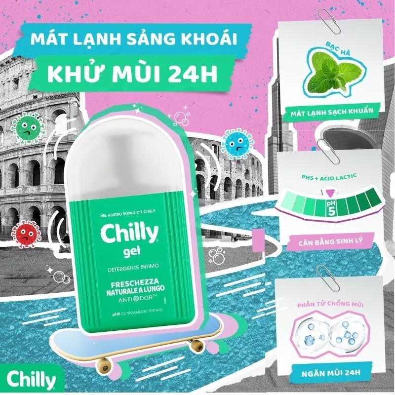 (SẠCH MÁT DÀI LÂU) Combo Dung dịch vệ sinh Chilly 200ml+Deli 50ml dịu êm sạch thoáng, thoải mái vận động