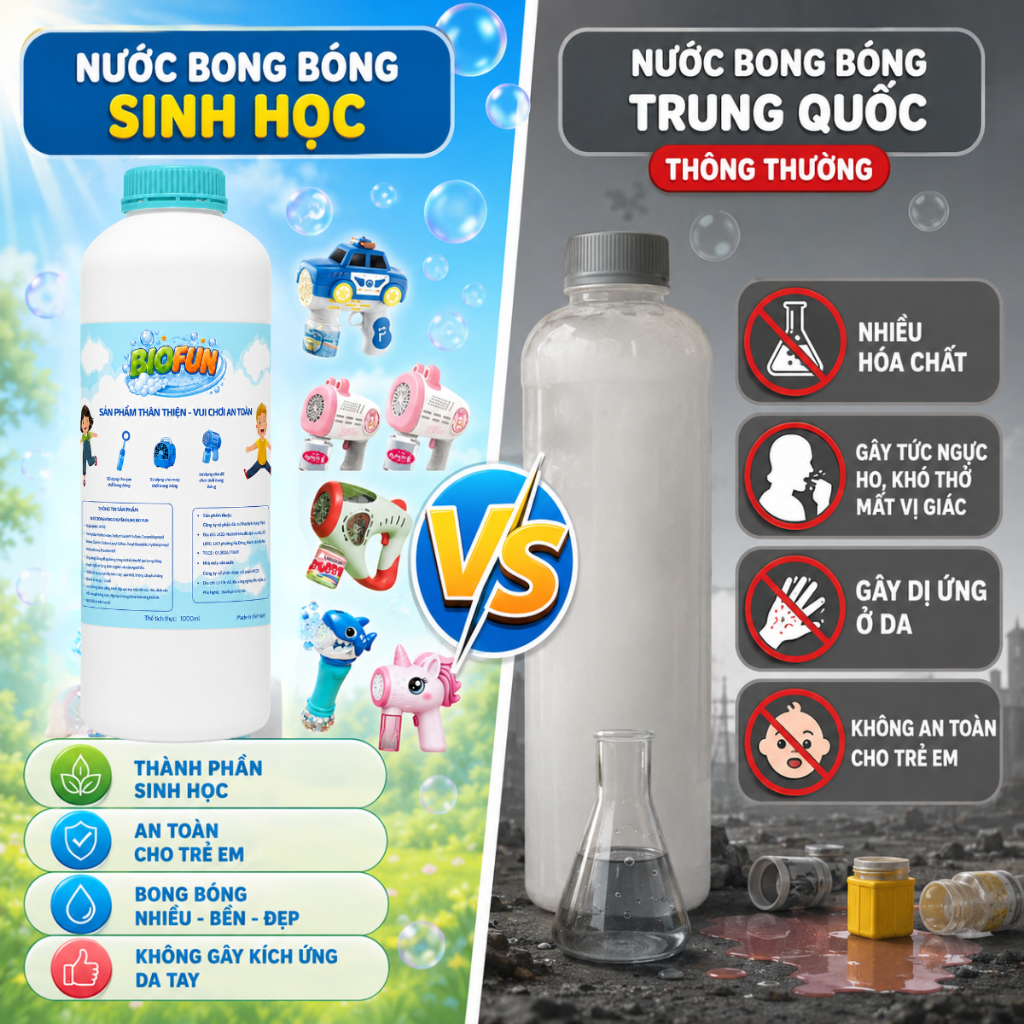 Nước xà phòng tạo bong bóng sinh học Biofun sản xuất tại Việt Nam an toàn cho trẻ em vui chơi