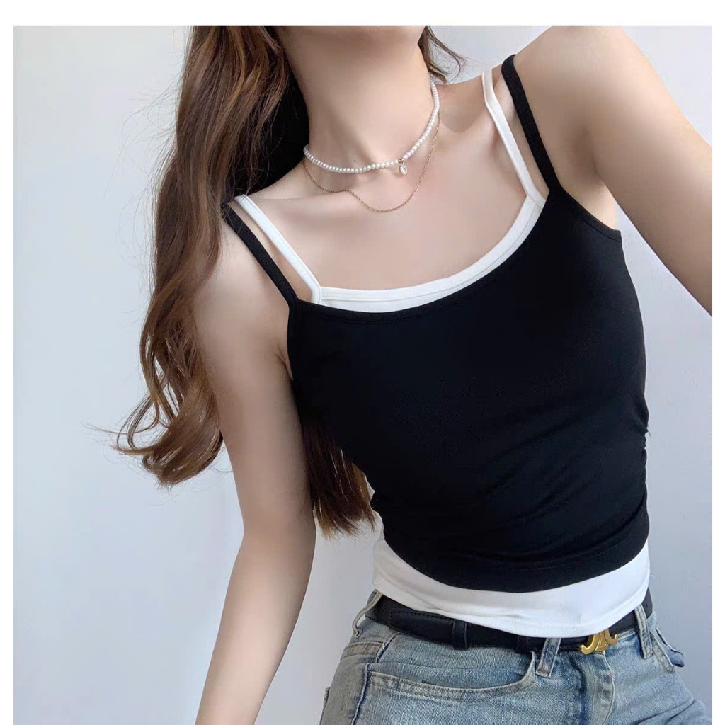(CÓ SIZE) Áo Hai Dây Phối Màu Mùa Hè RANSHI Vải Cotton Mịn Mát Co Giãn Ôm Body Năng Động Quyến Rũ - RA368