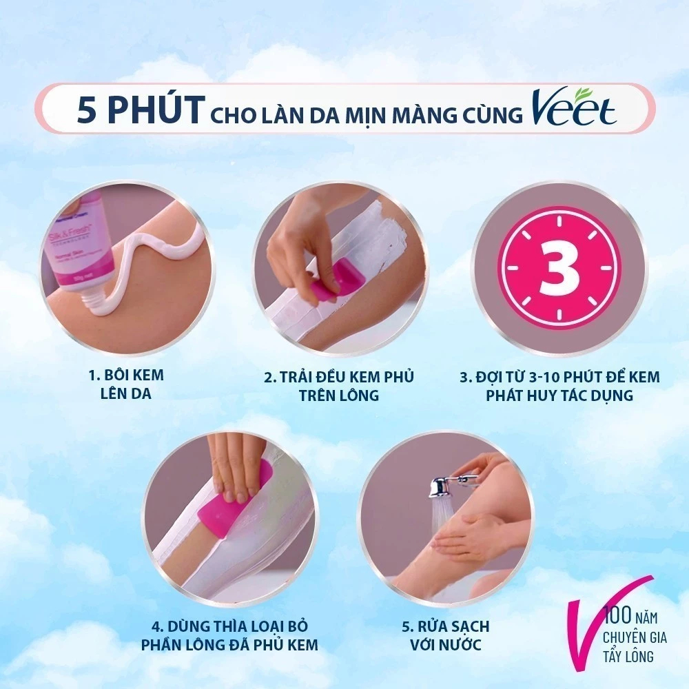 Kem Tẩy Lông Veet Silk & Fresh Crème Nhẹ Dịu An Toàn Loại Bỏ Lông Mịn Màng Tức Thì 100ML