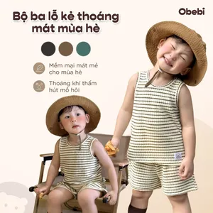 Bộ Ba Lỗ Trẻ Em Mùa Hè Họa Tiết Kẻ Ngang Cho Bé Trai Bé Gái Obebi 8-22KG BC373