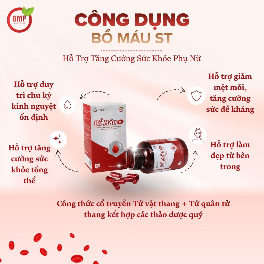 Bổ Máu ST - Hỗ Trợ Tăng Cường Sức Khỏe Phụ Nữ | Giảm Mệt Mỏi, Hỗ Trợ Duy Trì Chu Kỳ Kinh Nguyệt - Thiên Ý Pharma