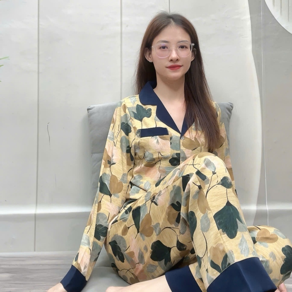 [Tay Dài]  Đồ Bộ Pyjama Tay Dài Quần Dài Lụa Cao Cấp Size 45-78kg Sang Trọng Thoải Mái Chất Liệu Mềm Mịn Không Nhăn