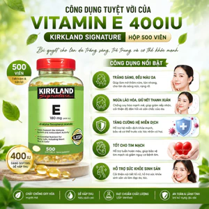 Viên uống Hỗ trợ tăng độ ẩm da, Chậm lão hóa, Tốt cho da, tóc & móng Kirkland Vitamin E 180mg (400IU)