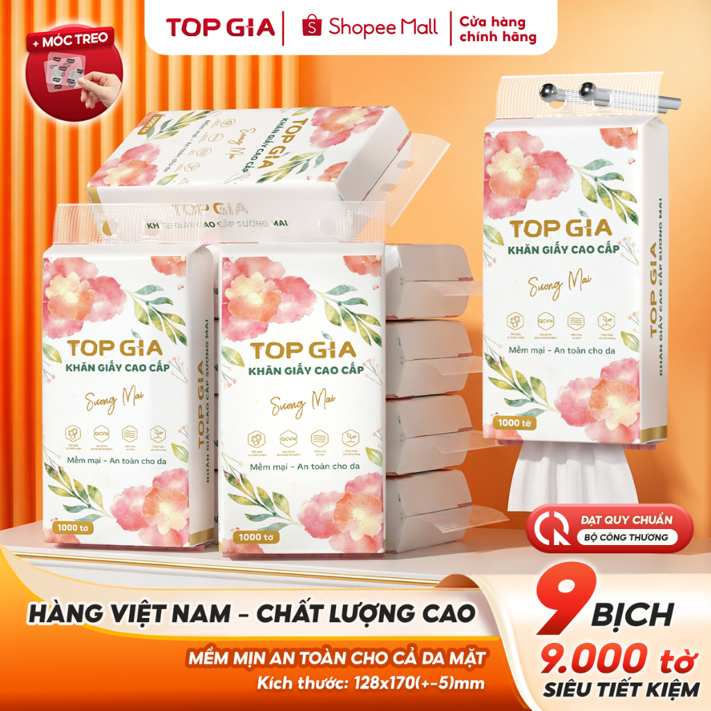 [9 BỊCH SIÊU TIẾT KIÊM] Khăn giấy rút đáy Sương Mai TopGia 1000 tờ mềm mịn dày dai an toàn cho da