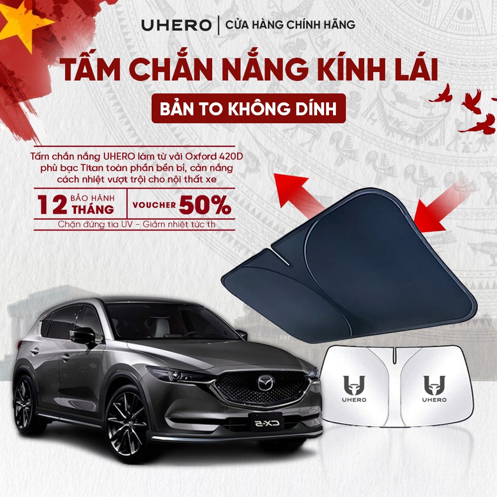 Tấm chắn nắng kính lái ô tô UHERO bản to không dính, vải Titan Oxford 420D cao cấp cách nhiệt, chống tia UV, gấp gọn tiệ
