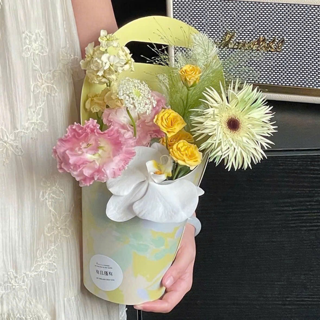 Hộp Cắm Hoa Tròn Có Quai Xách – Hộp Hoa Tươi, Giỏ Hoa DIY, Hộp Đựng Hoa Bó, Phụ Kiện Shop Hoa