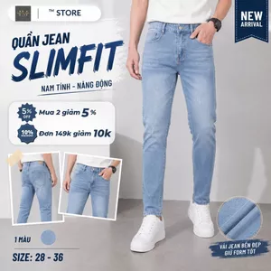 Quần Jean Nam Co Giãn Form Slimfit, Xanh Nhạt Wash Sáng Trẻ Trung