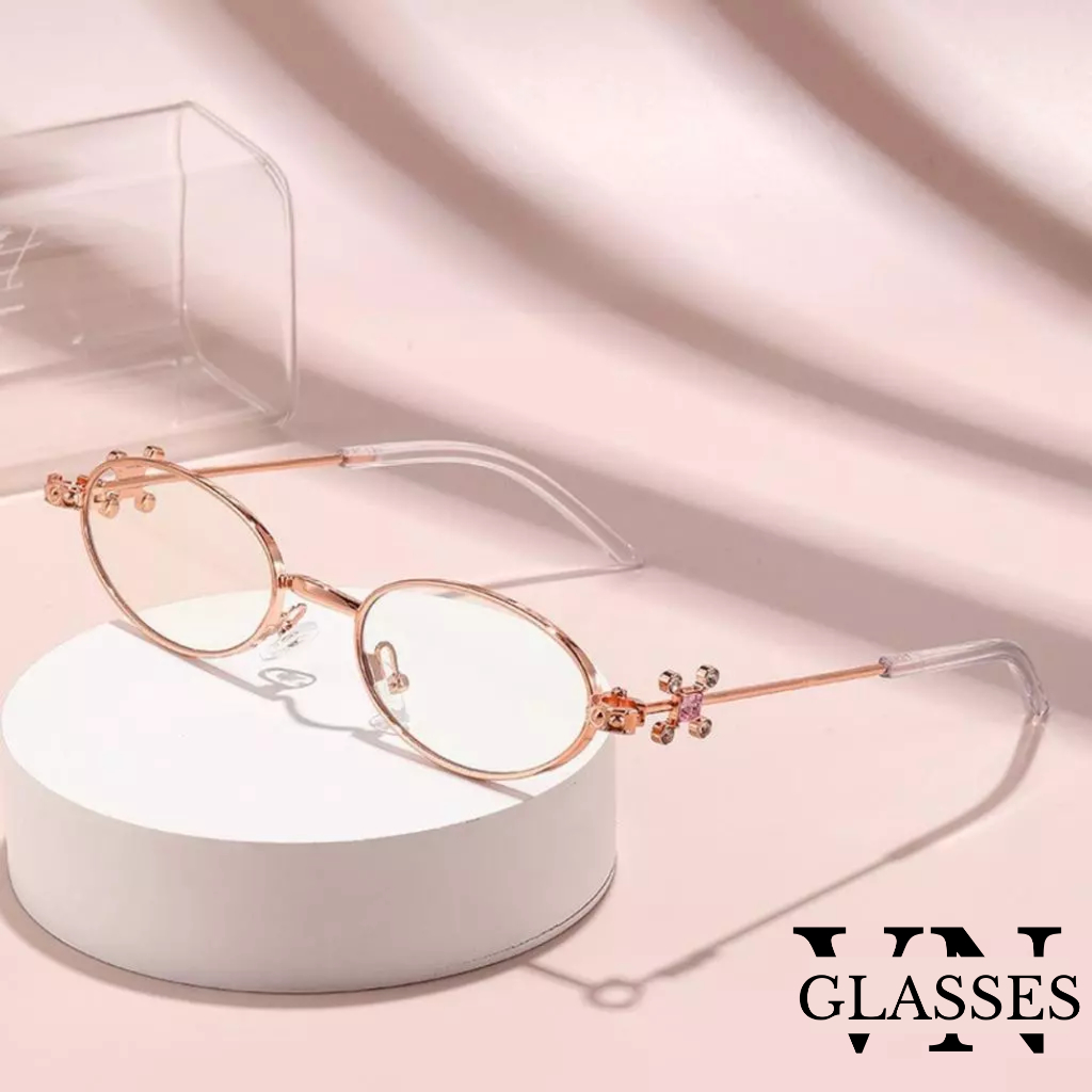 Gọng kính kim loại Oval nữ thời trang mắt mèo phong cách Hàn Quốc 30915