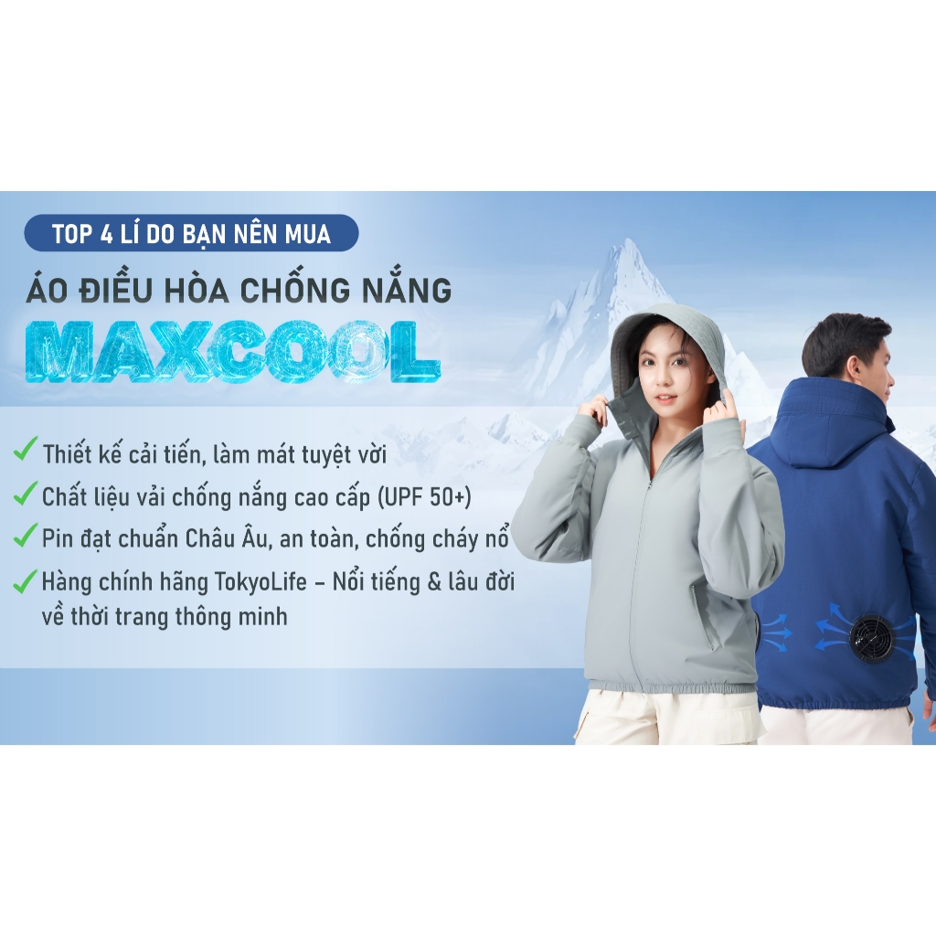 Combo Áo Khoác Gió Quạt Điều Hòa Pin 12V Cao Cấp TOKYOLIFE MAXCOOL Làm Mát Chống Nắng UPF 50+ Cho Nam Và Nữ 40005009 | BigBuy360 - bigbuy360.vn