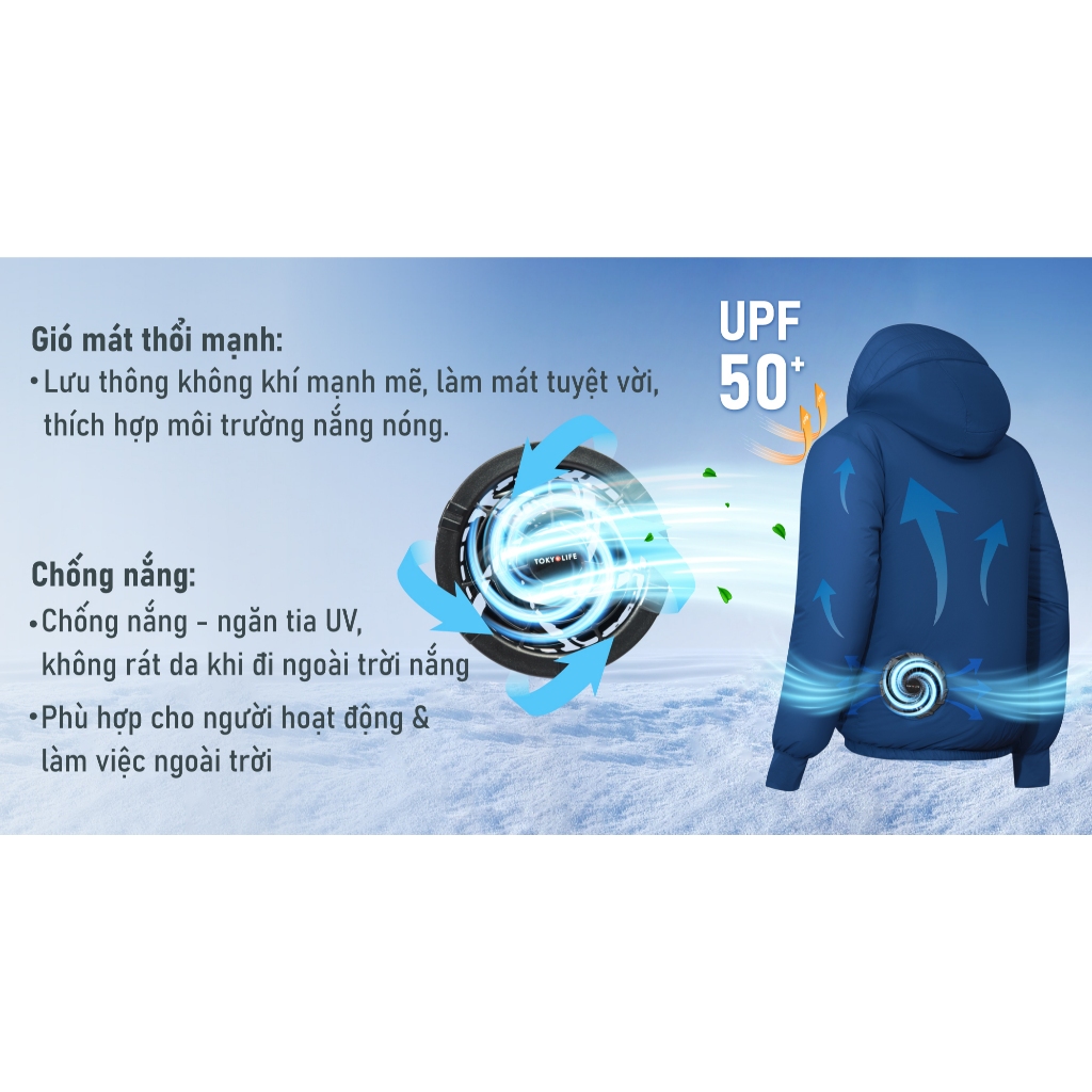 Combo Áo Khoác Gió Quạt Điều Hòa Pin 12V Cao Cấp TOKYOLIFE MAXCOOL Làm Mát Chống Nắng UPF 50+ Cho Nam Và Nữ 40005009 | BigBuy360 - bigbuy360.vn