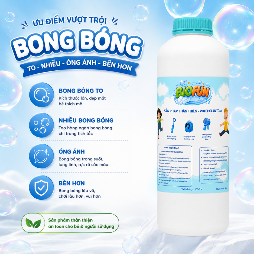 Nước bong bóng Biofun sinh học an toàn cho bé phù hợp với mọi loại súng thổi que thổi bubble