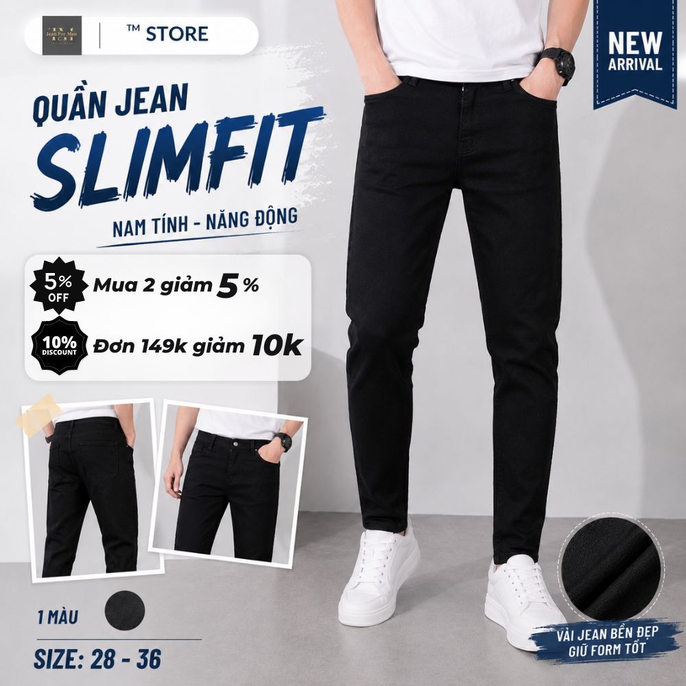 Quần jean nam Slimfit TM Store - quần jean nam dài đen trơn form co dãn, Denim cao cấp Hot Trend