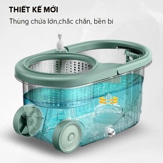 (Nâng cấp) Bộ lau nhà xoay 360 độ - Kèm thùng vắt có 2 bánh xe, lồng inox Bonbox BCT704