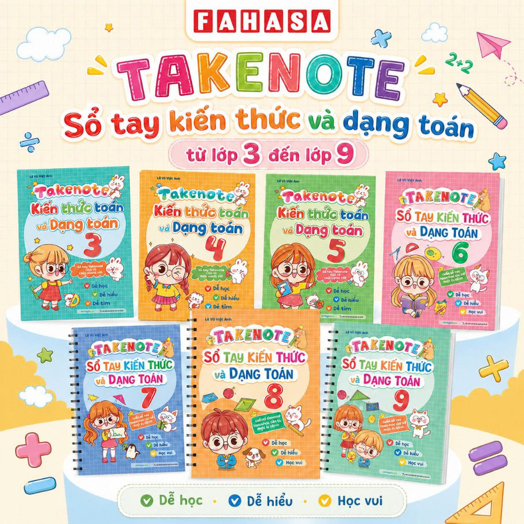 Sách Takenote Kiến Thức Toán Và Dạng Toán Lớp 4,5,6,7,8,9