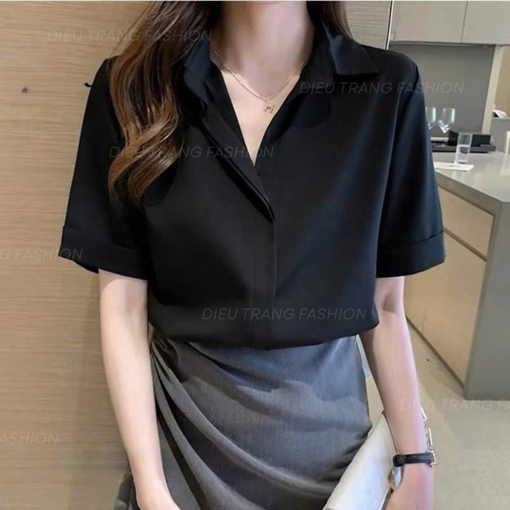 Áo Sơ Mi Nữ Tay Ngắn Công Sở Form Suông Chất Lụa Bigsize 55-90Kg AT8006 Diệu Trang Fashion