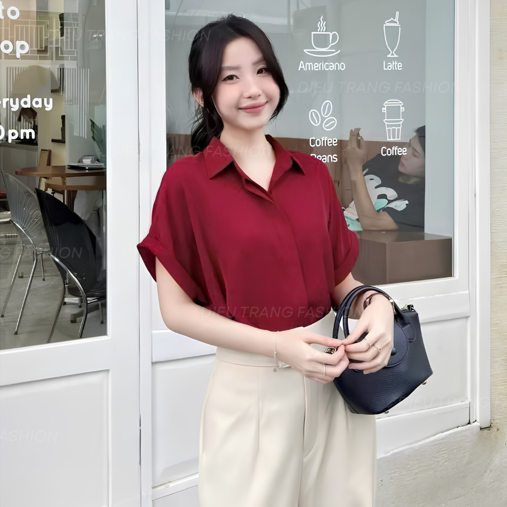 Áo Sơ Mi Nữ Tay Ngắn Công Sở Form Suông Chất Lụa Bigsize 55-90Kg AT8006 Diệu Trang Fashion