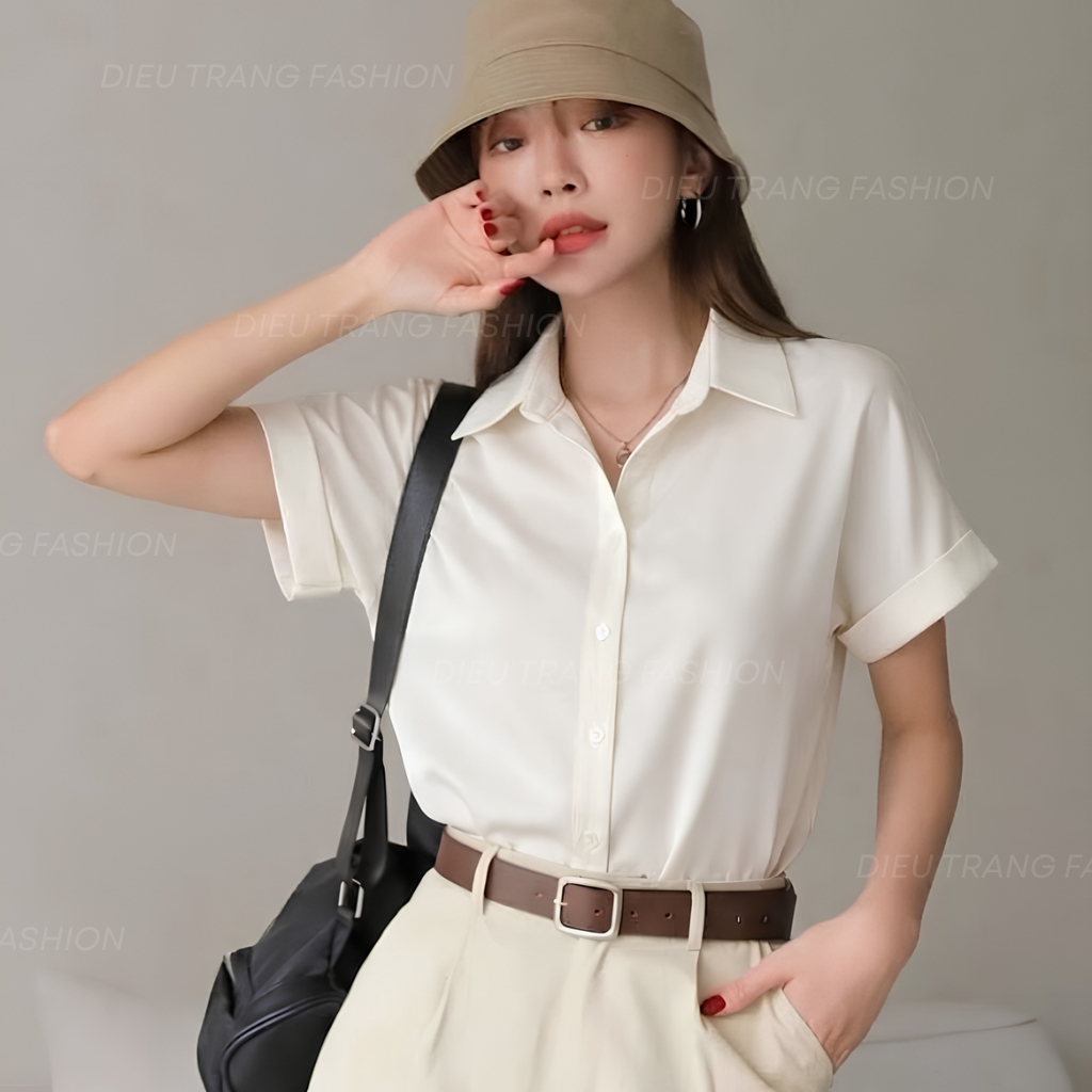 Áo Sơ Mi Nữ Tay Ngắn Công Sở Form Suông Chất Lụa Bigsize 55-90Kg AT8006 Diệu Trang Fashion