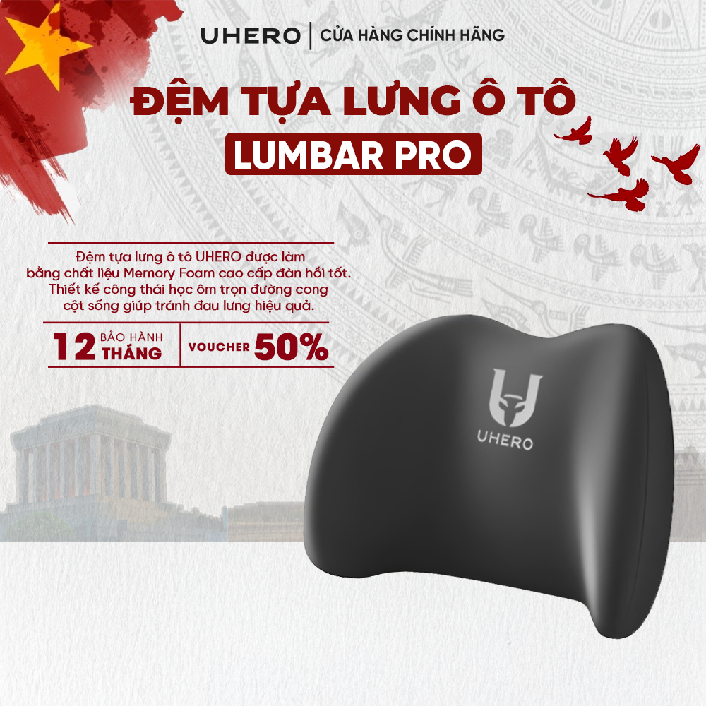 Đệm Tựa Lưng Ô Tô UHERO Lumbar Pro Cao Su Non Thiết Kế Công Thái Học Giảm Đau Mỏi Lưng Hiệu Quả Bảo Hành 12 Tháng DTL