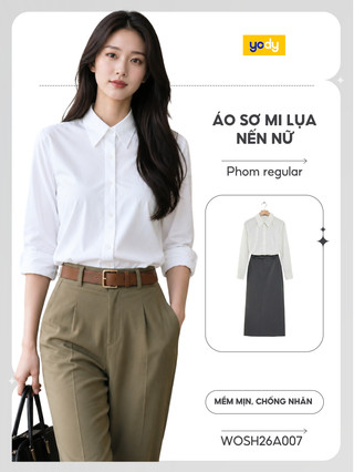 Áo sơ mi nữ YODY dài tay dáng regular, vải lụa nến chống nhăn WOSH26A007